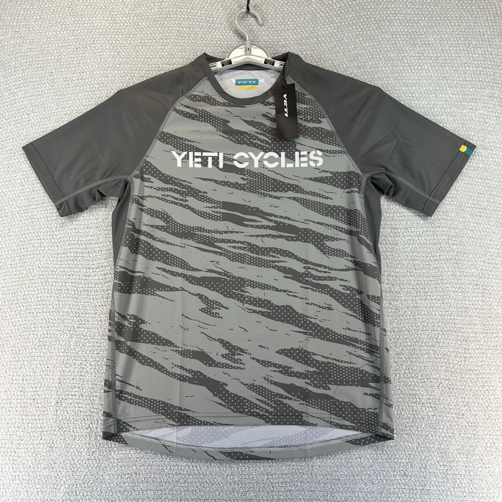 Yeti Cycles Shirt Jersey Men's Medium Gray Camo Longhorn Lightweight Bike